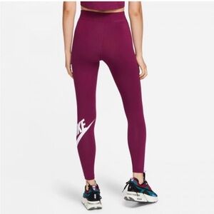 Nike Women's High-Waist Plum Magenta Leggings with White Logo